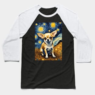 Chihuahua Dog Breed in a Van Gogh Starry Night Art Style Baseball T-Shirt